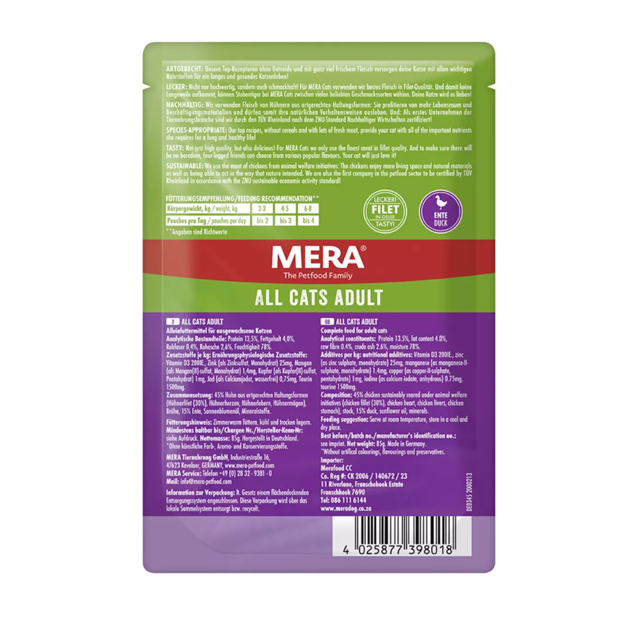 Mera Pouch Tahılsız Ördekli Yetişkin Kedi Konservesi 85 Gr