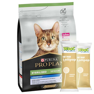 Pro Plan 7+ Kısırlaştırılmış Hindili Yaşlı Kedi Maması 3 Kg + 2 Adet Wooc Kedi Lolipopu