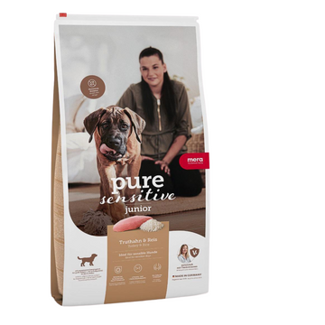Mera Pure Sensitive Junior Hindili ve Pirinçli Yavru Köpek Maması  12,5 Kg Hassas sindirime sahip yavru köpekler için özel formüle edilmiş, glutensiz tam mama.
